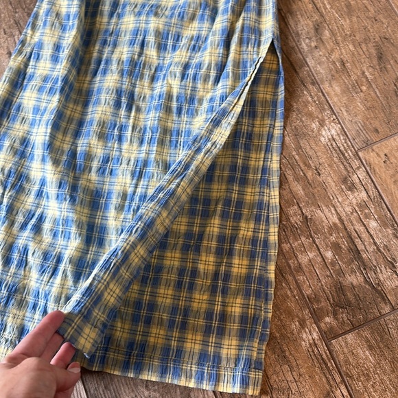 Free People Green Brandie Blue Iris Strapless Plaid Midi Dress Yellow Blue XS - Picture 3 of 7